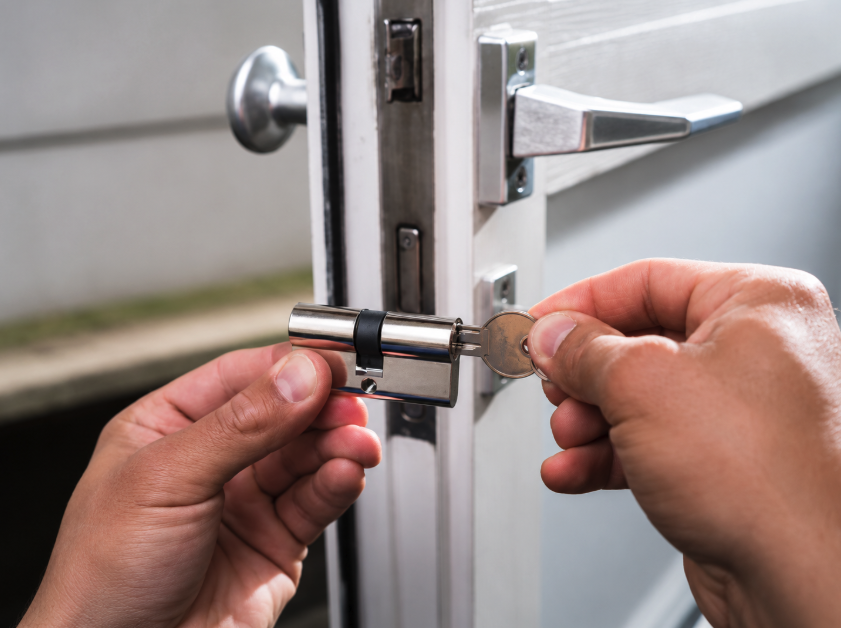 new door lock being fitted