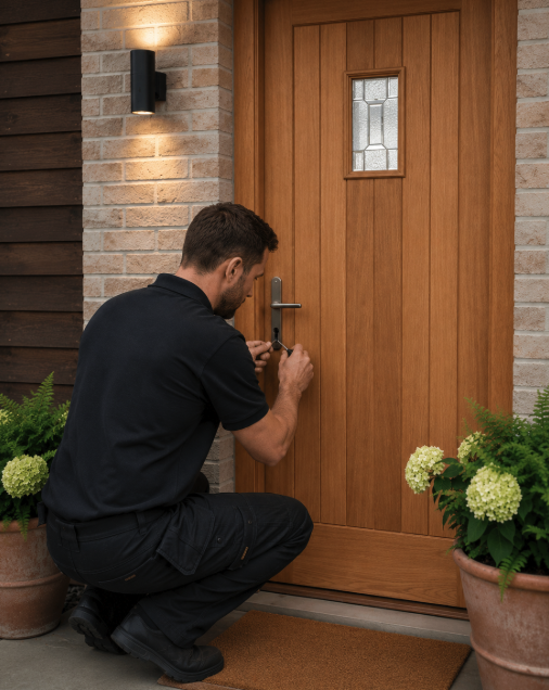 locksmith fixing a front door lock issue